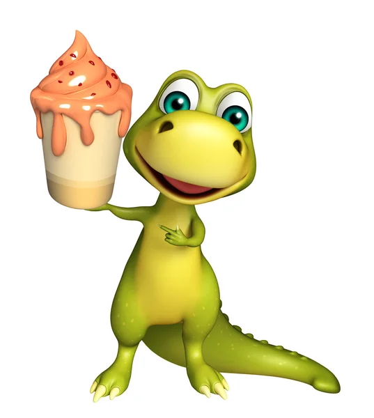 Personaje de dibujos animados dinosaurio con helado — Foto de Stock