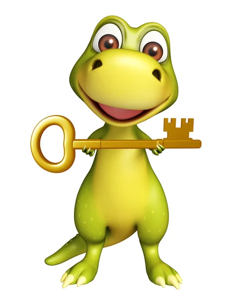 Dinosaur cartoon character with key