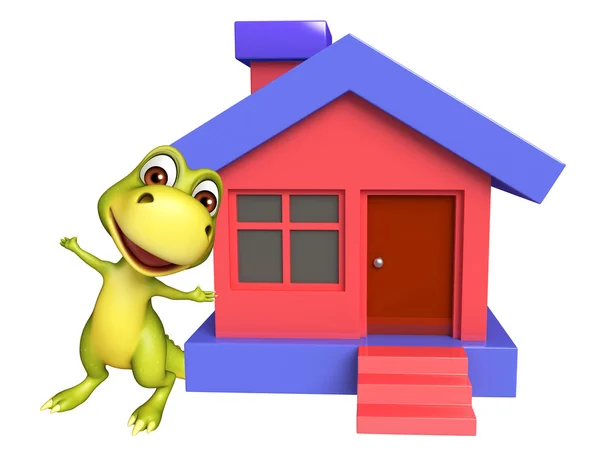 Lindo personaje de dibujos animados dinosaurio con el hogar — Foto de Stock