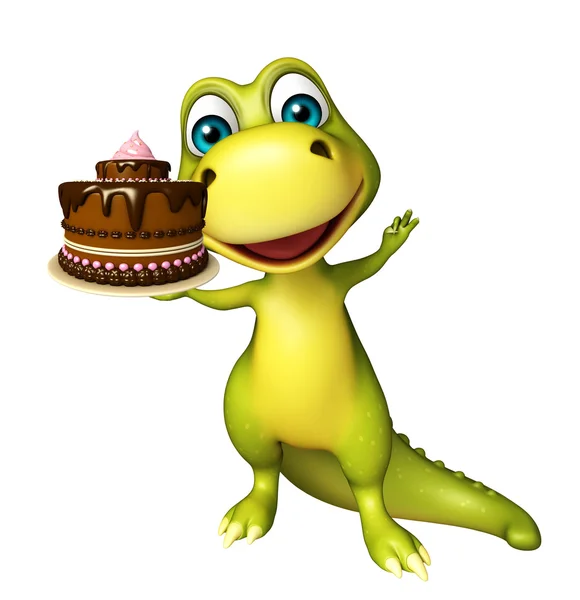 Postać z kreskówki dinozaur z ciastem — Zdjęcie stockowe