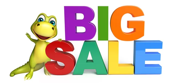 Dinosaurie tecknad figur med stor försäljning skylt — Stockfoto
