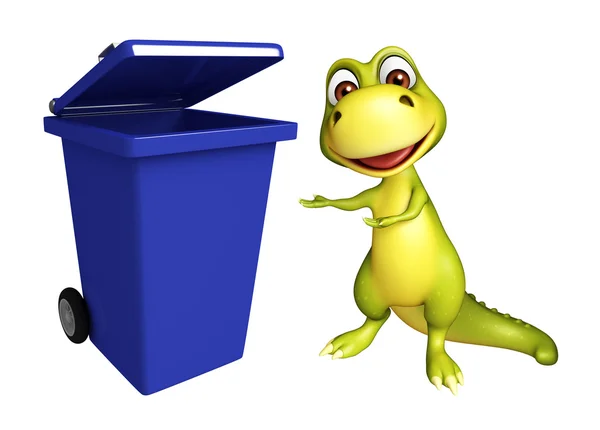 可爱恐龙卡通人物与垃圾箱里 — 图库照片