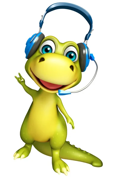 cute Dinosaur cartoon character  with head phone