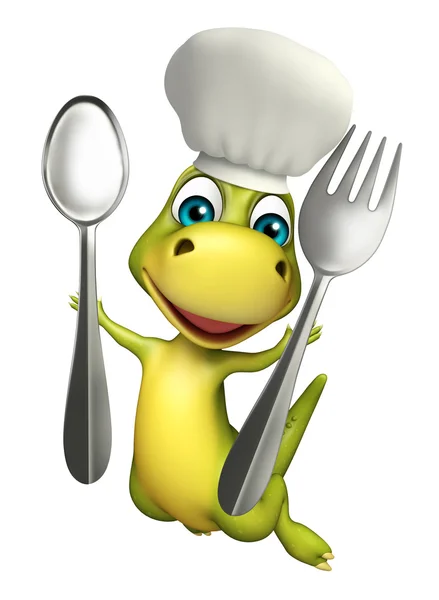 Dinosaur cartoon character with spoons — Stock Photo, Image