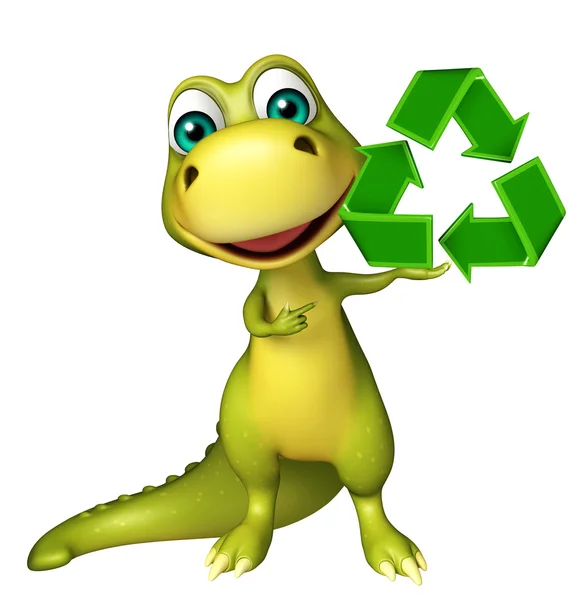 Δεινόσαυρος χαρακτήρα κινουμένων σχεδίων με το σύμβολο ανακύκλωσης — Φωτογραφία Αρχείου