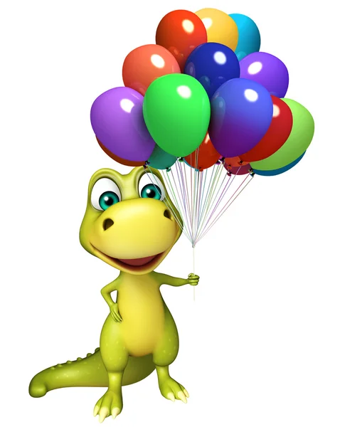 Spaß Dinosaurier Cartoon-Figur mit Luftballons — Stockfoto