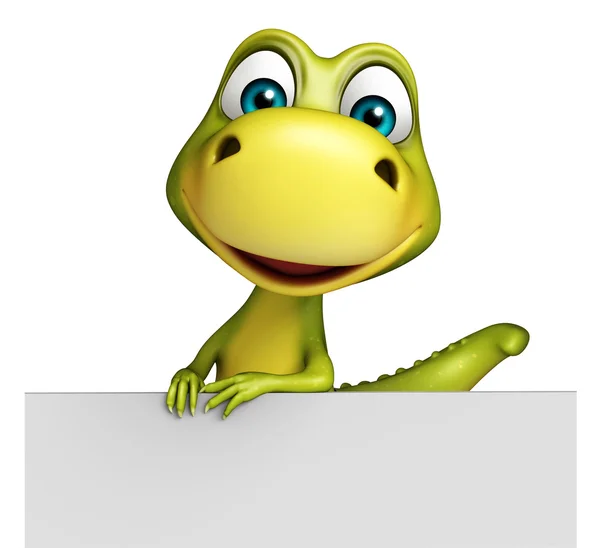Симпатичный персонаж мультфильма Динозавр с белой доской — стоковое фото