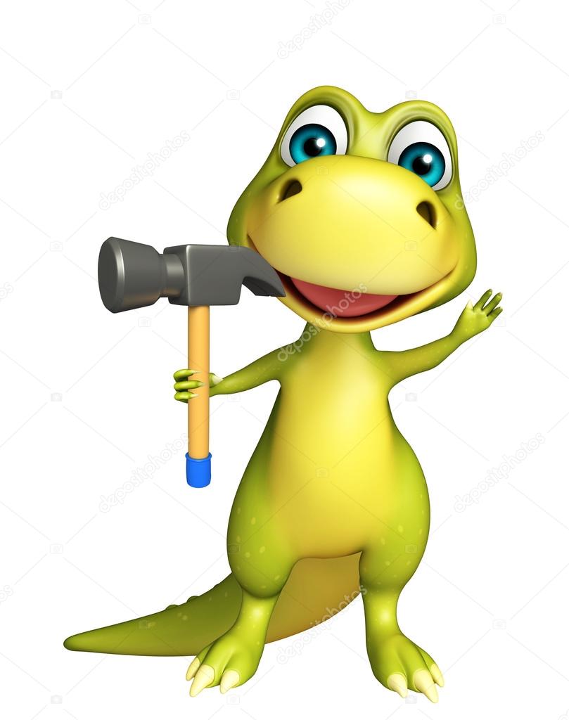 dinosaur with hammer on head