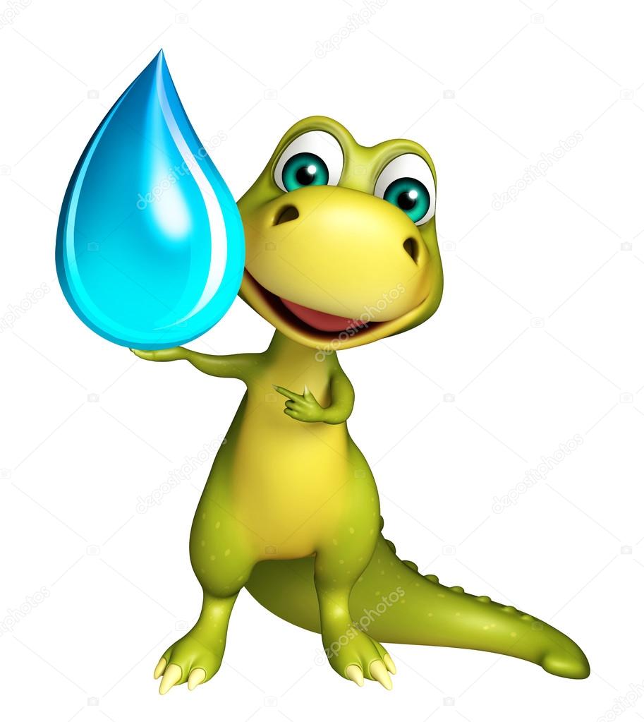 Dinosaur cartoon character  with water drop