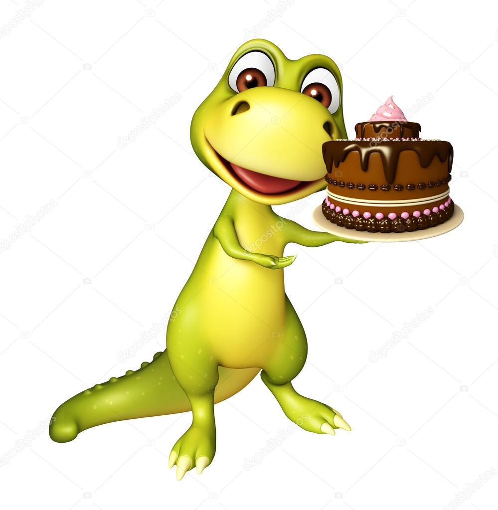 Dinosaurier-Cartoon-Figur mit Kuchen — Stockfoto ...