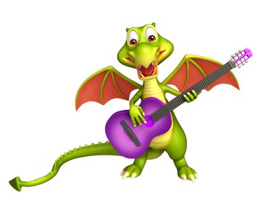 eğlenceli Dragon çizgi film karakteri gitar ile