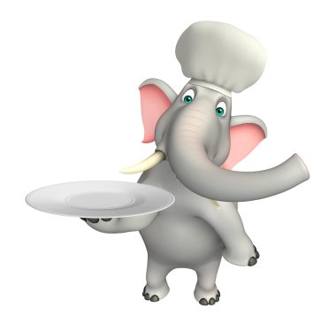 eğlenceli akşam yemeği plaka ve chef şapka ile fil çizgi film karakteri  