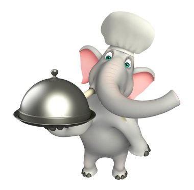 eğlenceli fil çizgi film karakteri chef şapka ve cloche