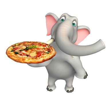 Fil pizza ile karakter karikatür  