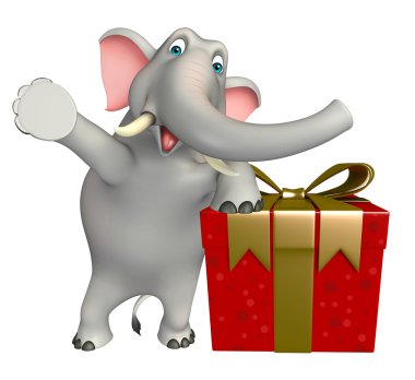 sevimli fil çizgi film karakteri ile hediye kutusu 