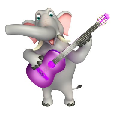 Fil ile gitar karakter karikatür 