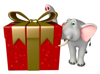 sevimli fil çizgi film karakteri ile hediye kutusu 
