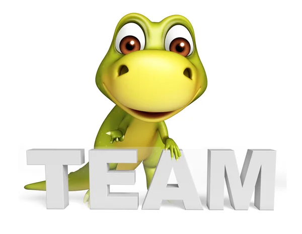 Niedlichen Dinosaurier-Cartoon-Figur mit Team-Zeichen — Stockfoto