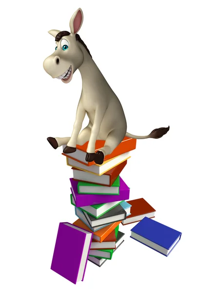 Szórakoztató könyv stack szamár rajzfilmfigura — Stock Fotó