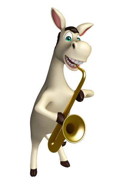 Lindo personaje de dibujos animados burro con saxofón — Foto de Stock
