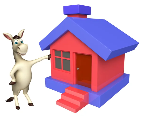 Lindo personaje de dibujos animados burro con el hogar — Foto de Stock