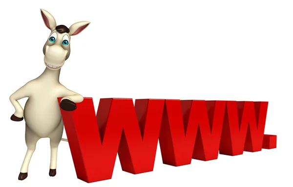 Fun  Donkey cartoon character with www. sign — Stock Photo, Image