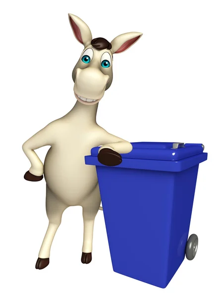 Lindo personaje de dibujos animados burro con cubo de basura — Foto de Stock