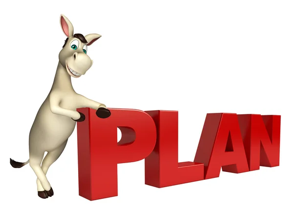 Divertido personagem de desenho animado burro com sinal de plano — Fotografia de Stock