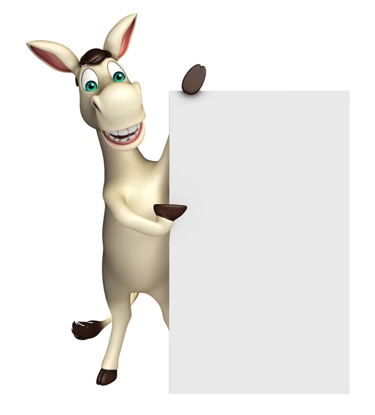 Lindo personaje de dibujos animados burro con tablero blanco — Foto de Stock