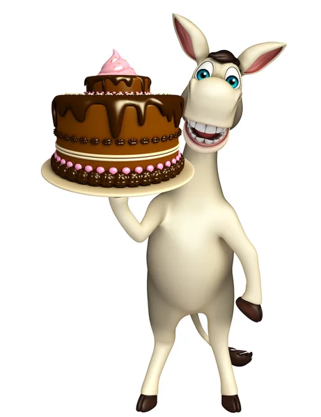 Ослиный мультяшный персонаж Ослиный персонаж с тортом — стоковое фото