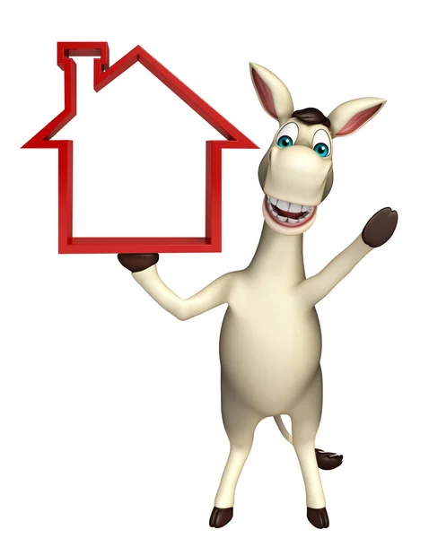 Åsna karaktär Donkey tecknad seriefigur med hem skylt — Stockfoto