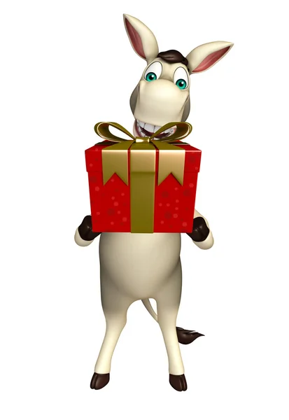 Burro personaje de dibujos animados con caja de regalo —  Fotos de Stock