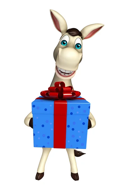 Donkey stripfiguur met doos van de gift plezier — Stockfoto