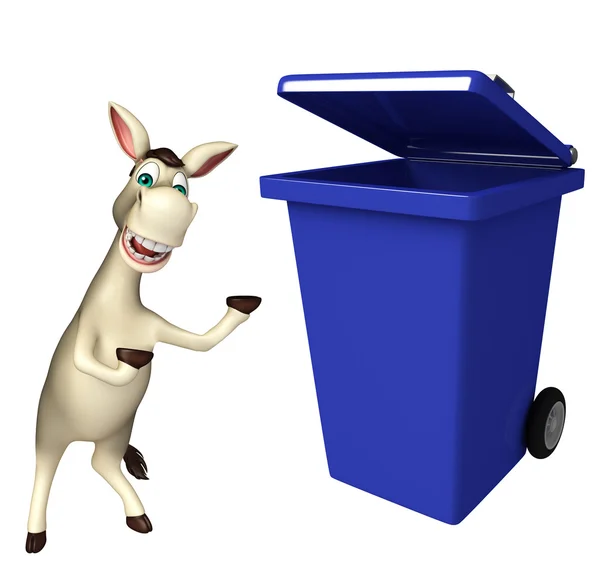 Lindo personaje de dibujos animados burro con cubo de basura — Foto de Stock