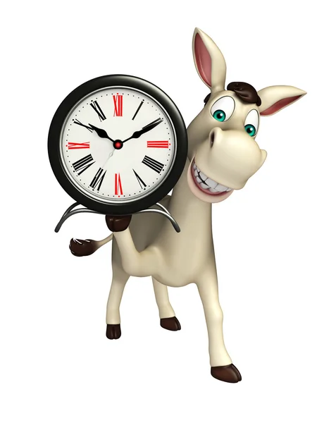 Donkey cartoon character with clock — Stock Photo, Image