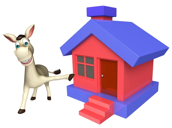 Lindo personaje de dibujos animados burro con el hogar — Foto de Stock