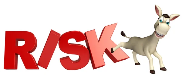 Burro personaje de dibujos animados con signo de riesgo — Foto de Stock