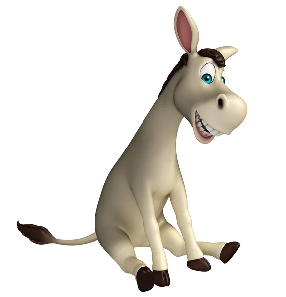 Söta Donkey tecknad characterwith sitter ner — Stockfoto