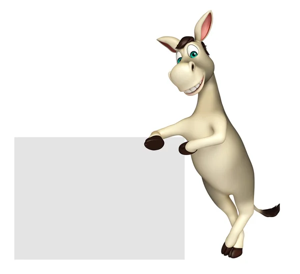 Niedlichen Esel Cartoon-Figur mit weißem Brett — Stockfoto