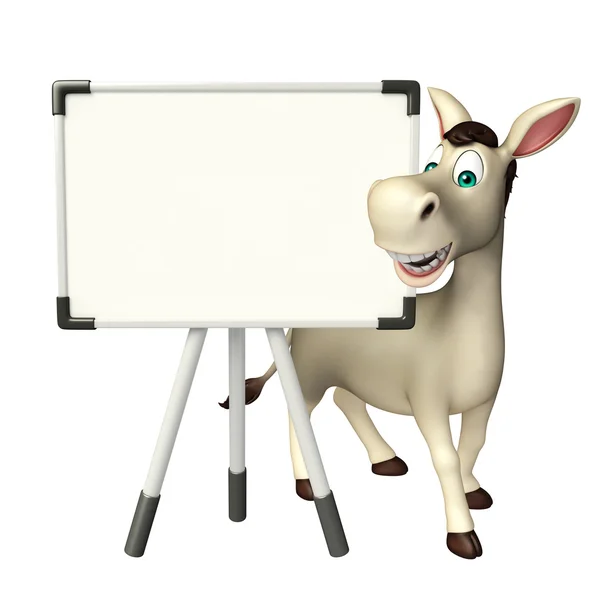 Lindo personaje de dibujos animados burro con tablero blanco — Foto de Stock