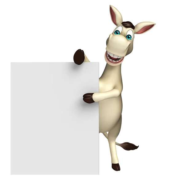 Lindo personaje de dibujos animados burro con tablero blanco — Foto de Stock