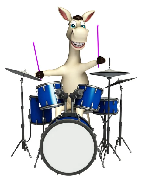 Divertido personaje de dibujos animados burro con tambor — Foto de Stock