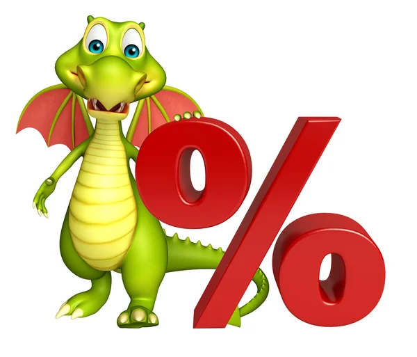 Fun Dragon cartoon character with percentage sign — Stock Photo, Image