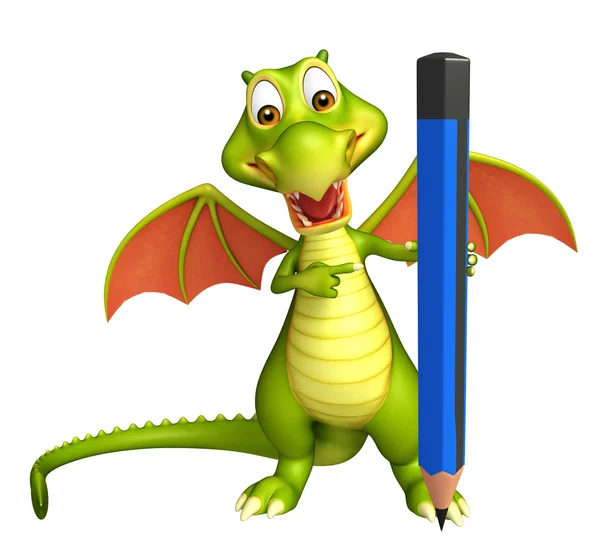 Cute Dragon cartoon character with pencil — Stock Photo, Image