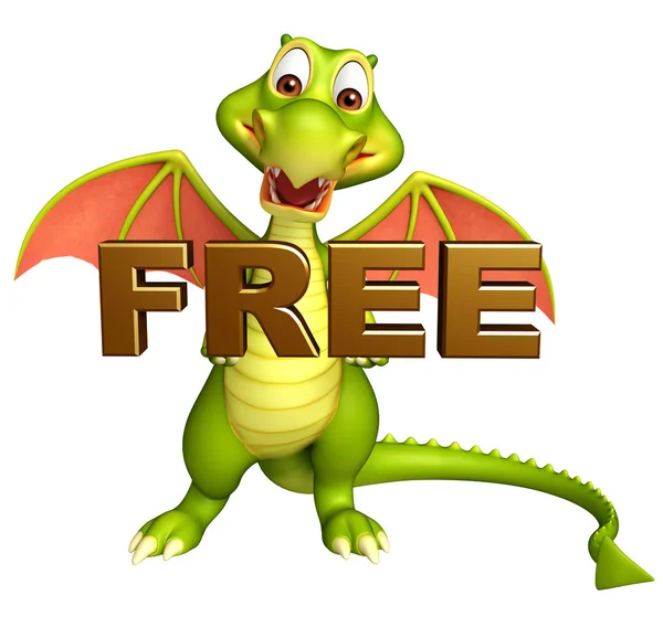 Fun Dragon cartoon character with free sign — Stock Photo, Image