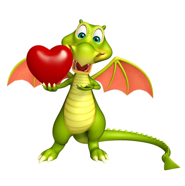 Drache Cartoon-Figur mit Herz — Stockfoto