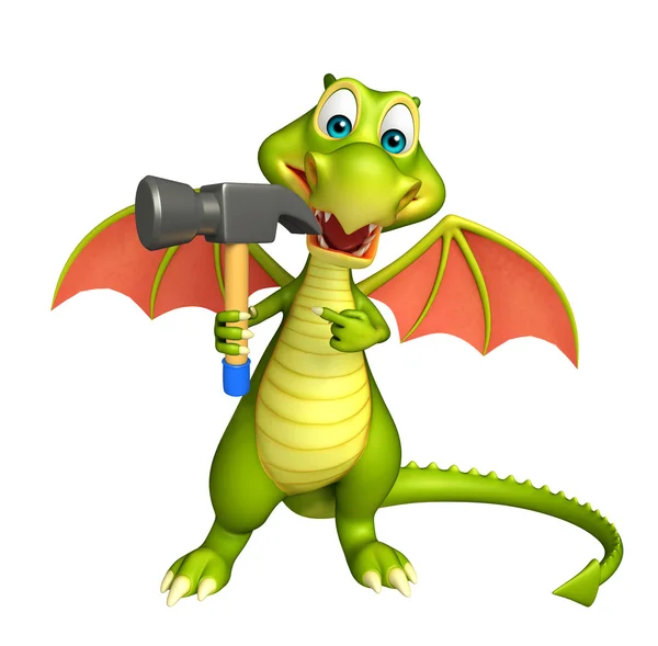 Leuke Dragon stripfiguur met hamer — Stockfoto