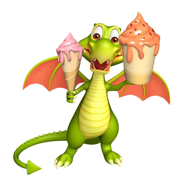 Divertido personaje de dibujos animados Dragon con helado —  Fotos de Stock