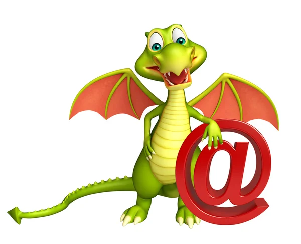 Fun Dragon cartoon character with at the rate sign — Stock Photo, Image