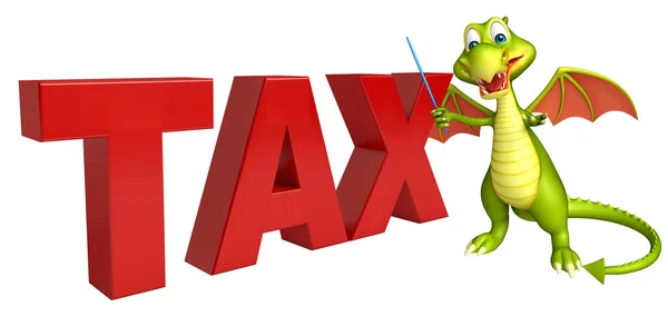 Dragón personaje de dibujos animados con signo de impuestos — Foto de Stock